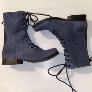 Aldo Blue Suede Combat Boots with Zipper